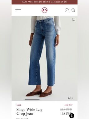 Ag Adriano Goldschmied Saige Wide-Leg Crop Jeans in Medium Blue — size 28